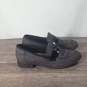Clarks Black Gray Trish Rose Herringbone Heeled Loafers Size 7.5M